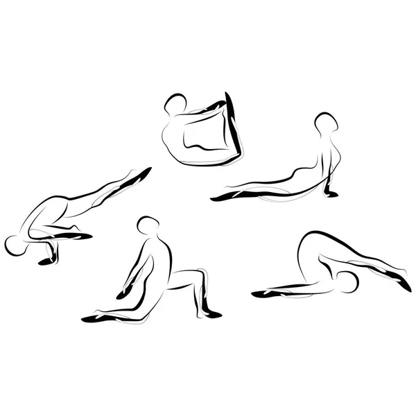 Conjunto de posturas abstractas de yoga — Vector de stock