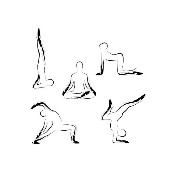 Conjunto de posturas abstractas de yoga — Vector de stock