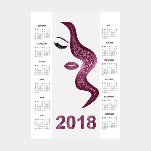 Frauen Mit Glitzerndem Make 2018 Kalendervektorillustration — Stockvektor