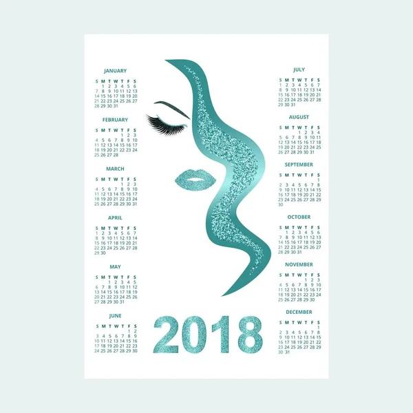 Mujeres Con Maquillaje Brillante 2018 Calendario Vector Ilustración — Archivo Imágenes Vectoriales