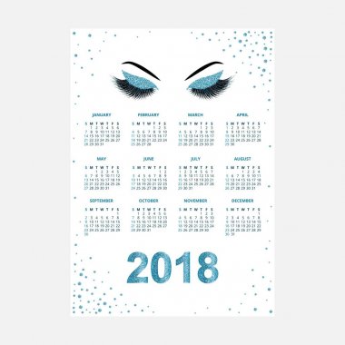 Işıltılı göz makyaj 2018 takvim vektör çizim