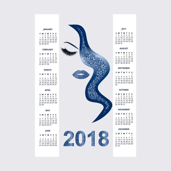 Mujeres Con Maquillaje Brillante 2018 Calendario Vector Ilustración — Vector de stock