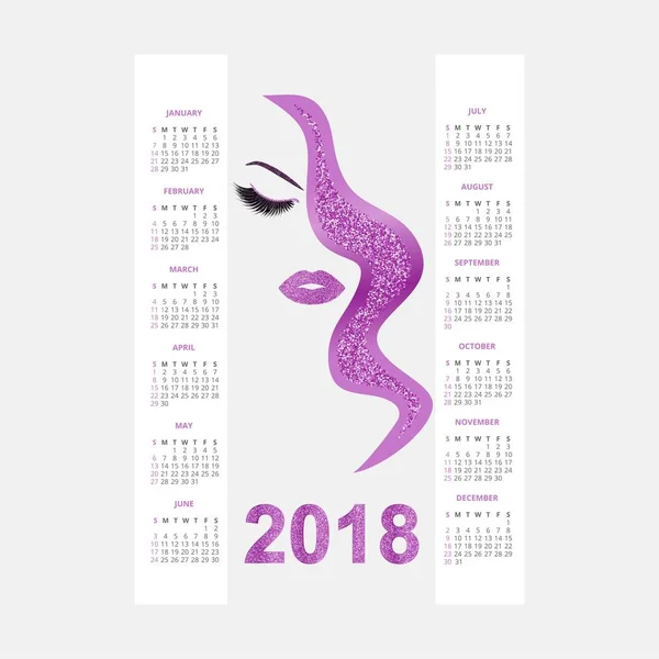 Mujeres Con Maquillaje Brillante 2018 Calendario Vector Ilustración — Vector de stock