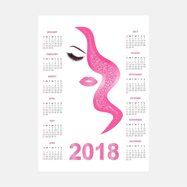 Mujeres Con Maquillaje Brillante 2018 Calendario Vector Ilustración — Vector de stock