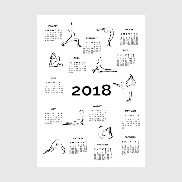 Calendario 2018 Con Poses Yoga — Vector de stock