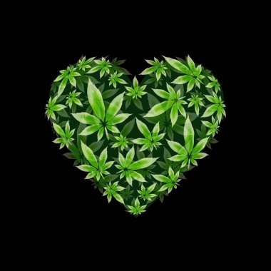 Marihuana yaprağı kalp vektörü çizimi