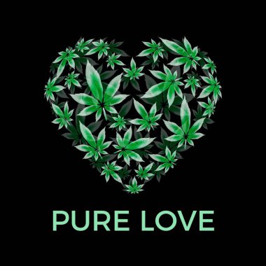 Marihuana yaprağı kalp vektörü çizimi
