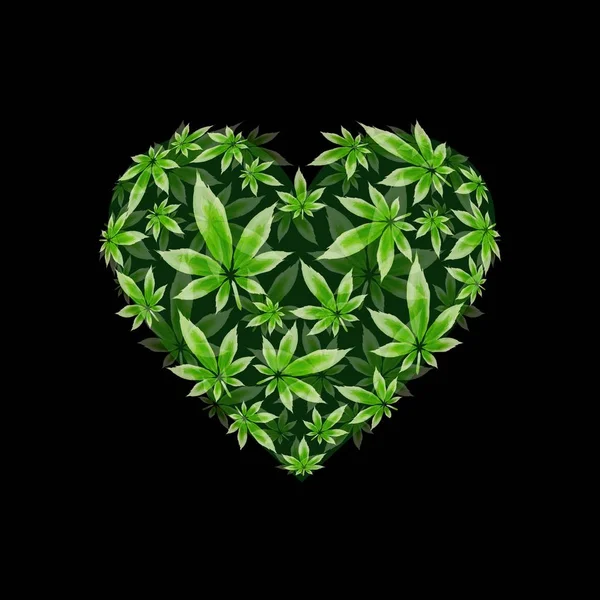Marihuana yaprağı kalp vektörü çizimi