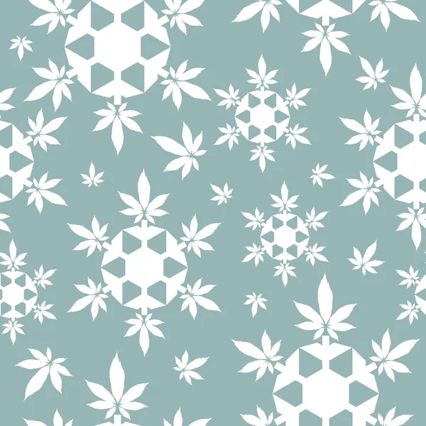 Christmas Snowflakes Cannabis Leaf Seamless Vector Pattern - Stok Vektor