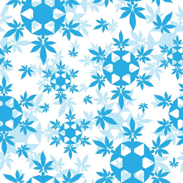 Flocons Neige Noël Avec Motif Vectoriel Sans Couture Feuille Cannabis — Image vectorielle