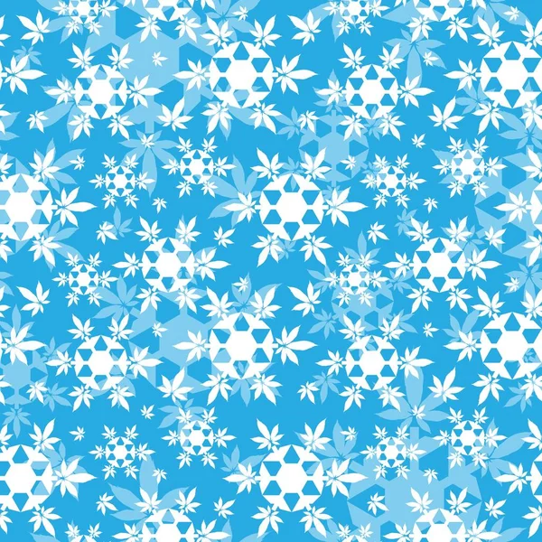 Christmas Snowflakes Cannabis Leaf Seamless Vector Pattern — Stock Vector