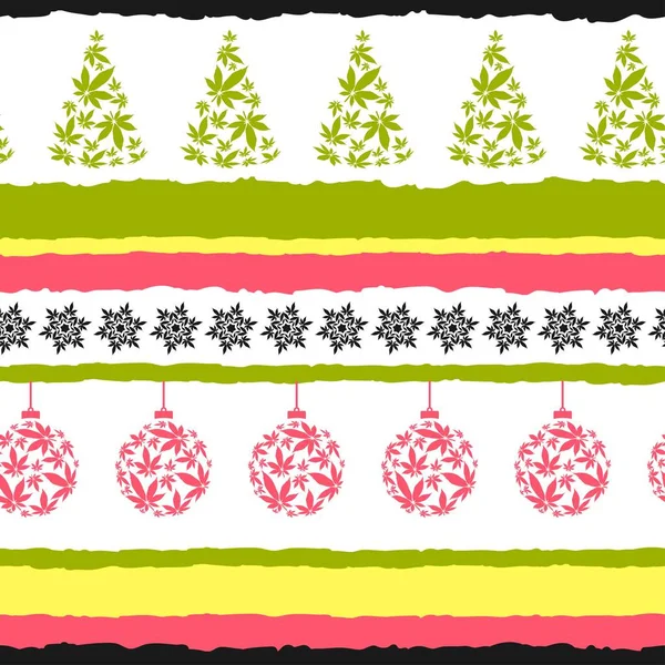 Décoration Noël Feuilles Cannabis Motif Vectoriel Sans Couture — Image vectorielle