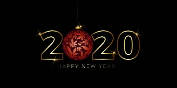 Happy New Year Background Avec Illustration Vectorielle Boule Noël Cannabis — Image vectorielle