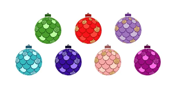 Boule Noël Avec Des Écailles Sirène Paillettes Illustration Vectorielle — Image vectorielle