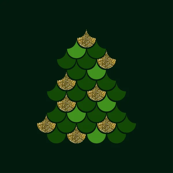Árvore Natal Com Escalas Sereia Ilustração Vetorial Efeito Glitter — Vetor de Stock