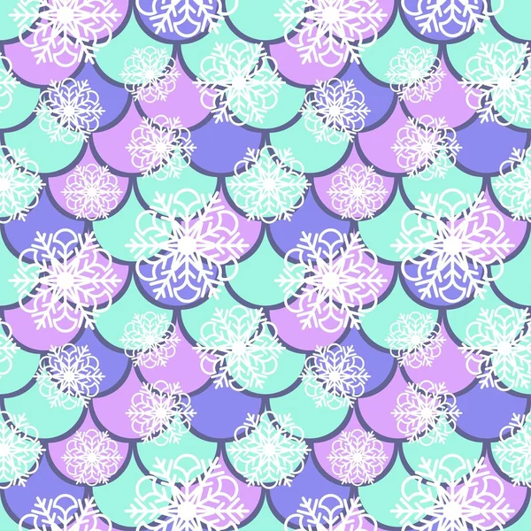 Deniz kızı pullu Noel kar taneleri kusursuz vektör desenli