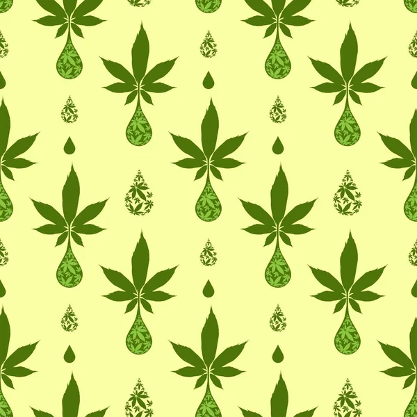 Cannabis Oil Drop Seamless Vector Pattern — 스톡 벡터