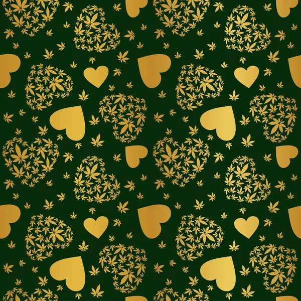 Coeur Avec Feuilles Marijuana Motif Vectoriel Sans Couture — Image vectorielle