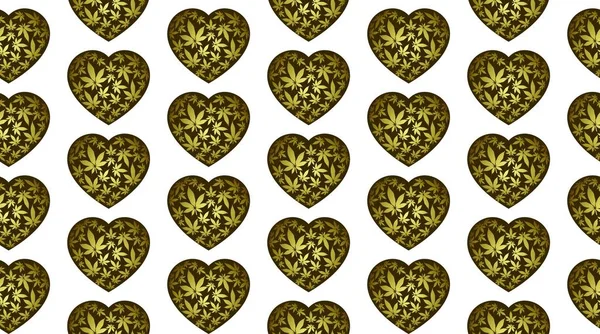 Coeur Avec Feuilles Marijuana Motif Vectoriel Sans Couture — Image vectorielle