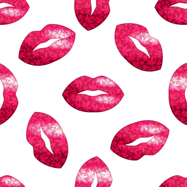 Lábios Maconha Deixa Padrão Vetor Sem Costura Dia Dos Namorados —  Vetores de Stock