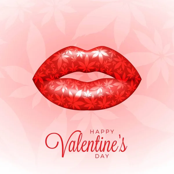 Lips Marijuana Leaves Vector Illustration Valentine Day — 스톡 벡터