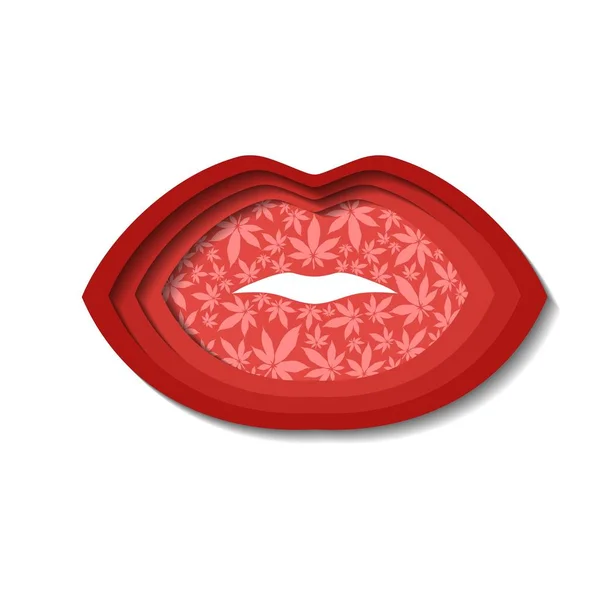 Los Labios Con Marihuana Hojas Vector Illustration Valentine Día — Vector de stock