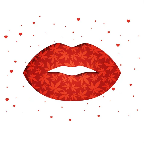 Los Labios Con Marihuana Hojas Vector Illustration Valentine Día — Vector de stock