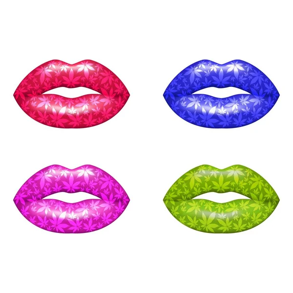 Los Labios Con Marihuana Hojas Vector Illustration Valentine Día — Vector de stock