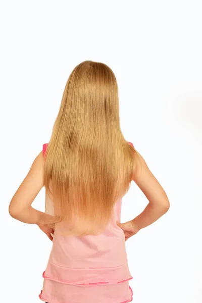 Blonde Girl White Background Back View — 스톡 사진