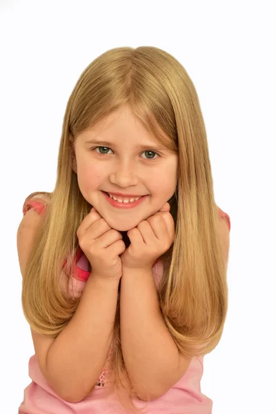 Blonde Girl White Background — Stock Photo, Image