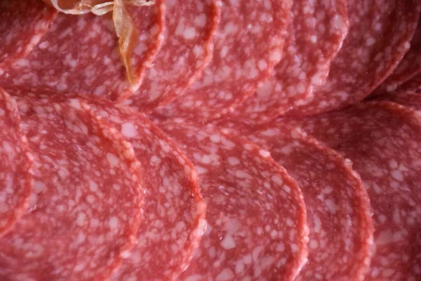 Salami Worst Een Bord Vlees — Stockfoto