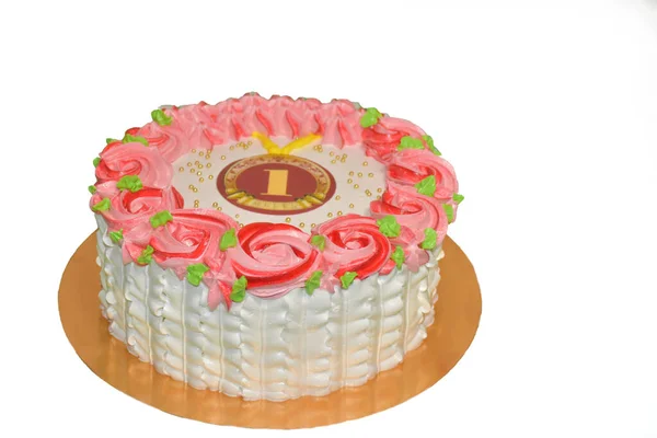 Gâteau Décoré Fleurs Crème — Photo