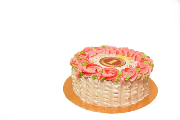 Gâteau Décoré Fleurs Crème — Photo