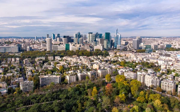 FRANCE, PARIS - OCT 2019: Aerial shot of financial and business district of La Defense, Paris. Skyscrapers skyline aerial — Stock Photo, Image