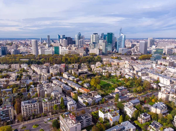 FRANCE, PARIS - OCT 2019: Aerial shot of financial and business district of La Defense, Paris. Skyscrapers skyline aerial — Stock Photo, Image