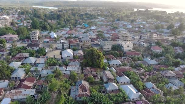 Aerial shot of Pemba island, zanzibar archipelago. Wete city at sunset time — Stock Video