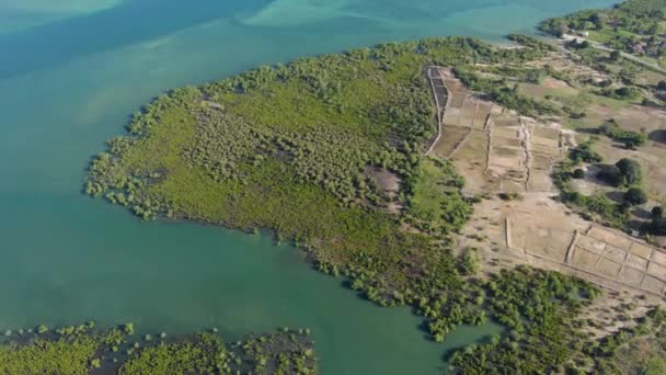 Légi felvétel a partvonalról Kelet-Pemba szigetén, Mkangale közelében, Zanzibár szigetcsoportjában, Tanzániában, Indiai-óceánon — Stock videók