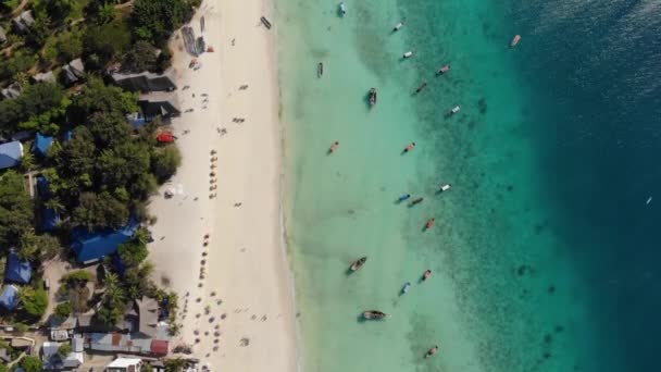 Flyg vid Paradise tropiska Nungwi stranden vid Zanzibar ön antenn utsikt. Tanzania, Afrika — Stockvideo