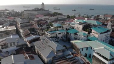 Stone Town, Zanzibar, Tanzanya 'nın hava görüntüleri..