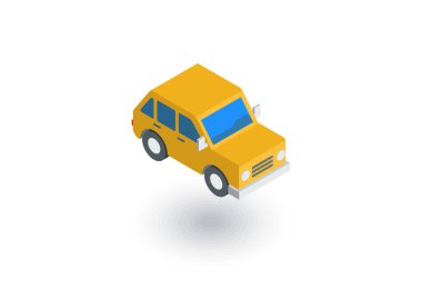 Sarı Araba hatchback izometrik düz simgesi. 3B vektör