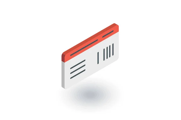 Whith barcode, vliegtuig of trein ticket isometrische platte documentpictogram. 3D-vector — Stockvector