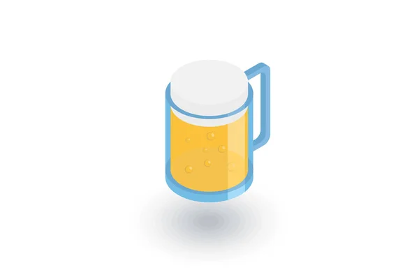 Bière verre blanc mousse isométrique icône plate. Vecteur 3d — Image vectorielle