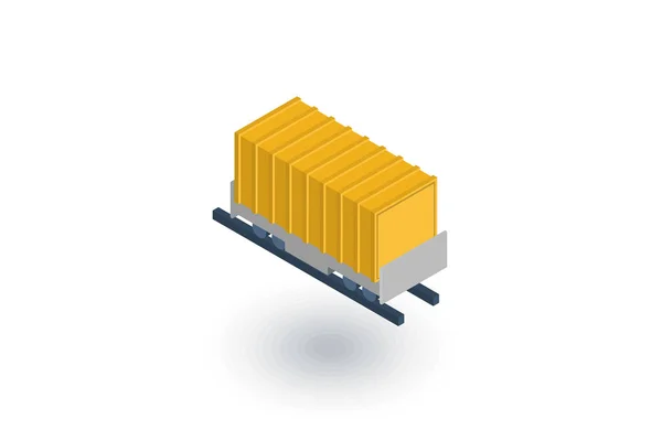 Železniční kontejner, vůz zatížení izometrické ploché ikony. 3D vektor — Stockový vektor
