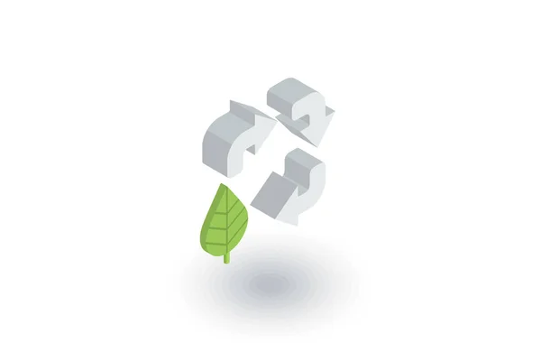 Recycle pijlen en blad. Bescherming van het milieu isometrische platte pictogram. 3D-vector — Stockvector