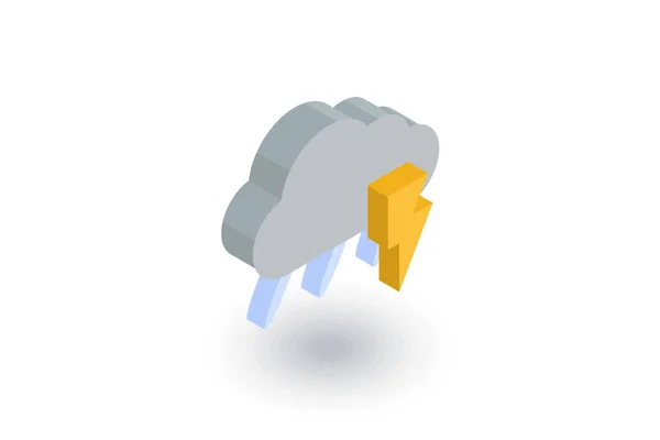 Bliksem, donder, storm, regen en cloud isometrische platte pictogram. 3D-vector — Stockvector