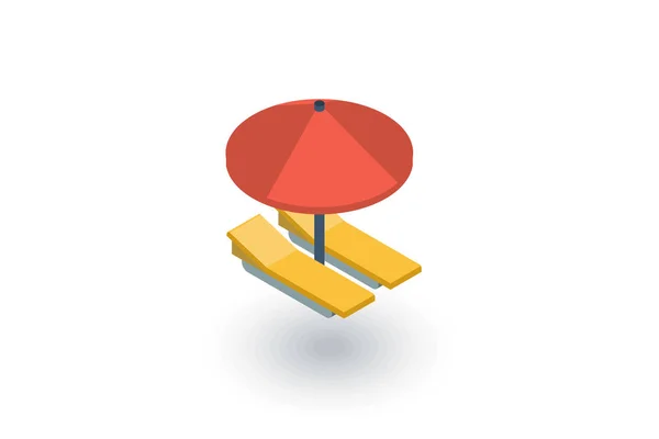 Plaża, parasol, leżak, wakacje opalanie izometryczny ikona płaski. wektor 3D — Wektor stockowy