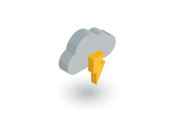 Lightning, thunderstorm cloud, weather isometric flat icon. 3d vector — Stock Vector