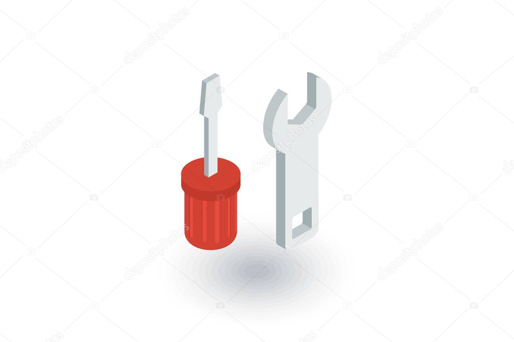screwdriver, wrench tool, setup, settings isometric flat icon. 3d vector