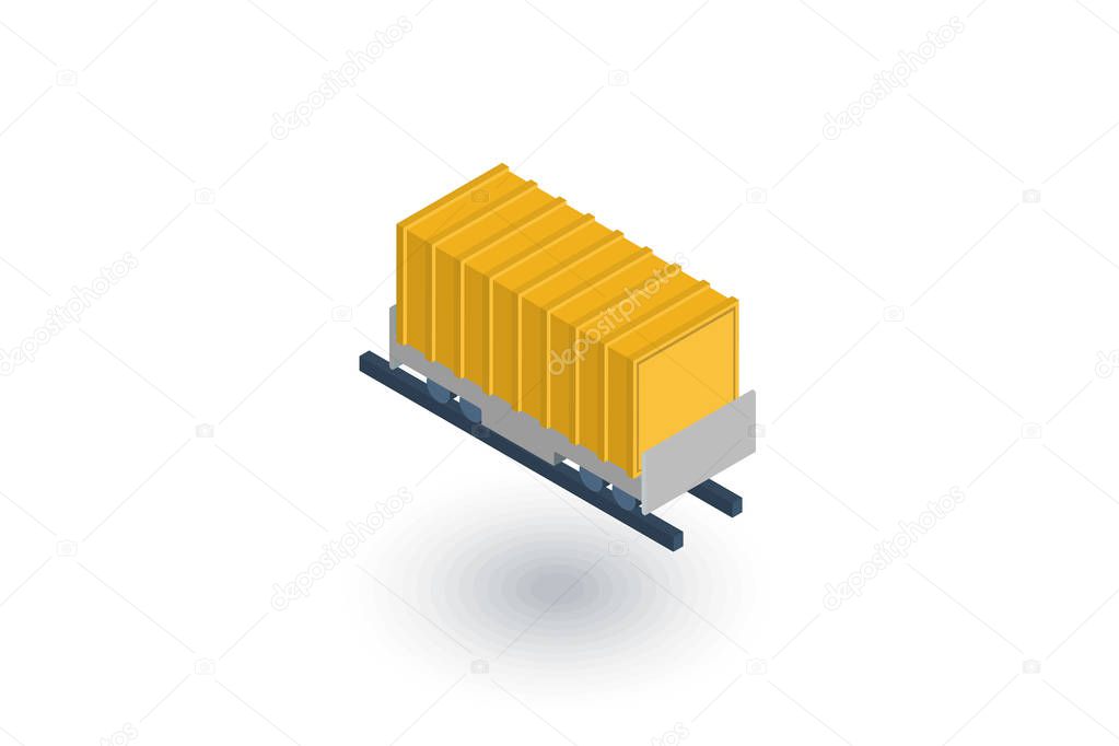 Railway container, wagon load isometric flat icon. 3d vector