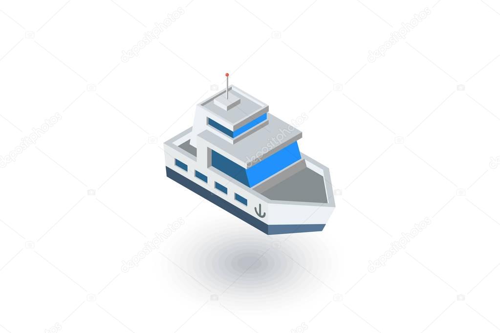 Yacht boat isometric flat icon. 3d vector